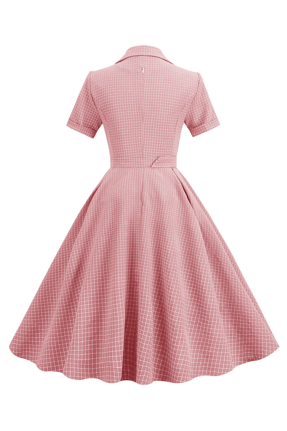 Blush Plaid Swing 1950s Dress with Short Sleeves sold by Zapaka product image thumbnail 2