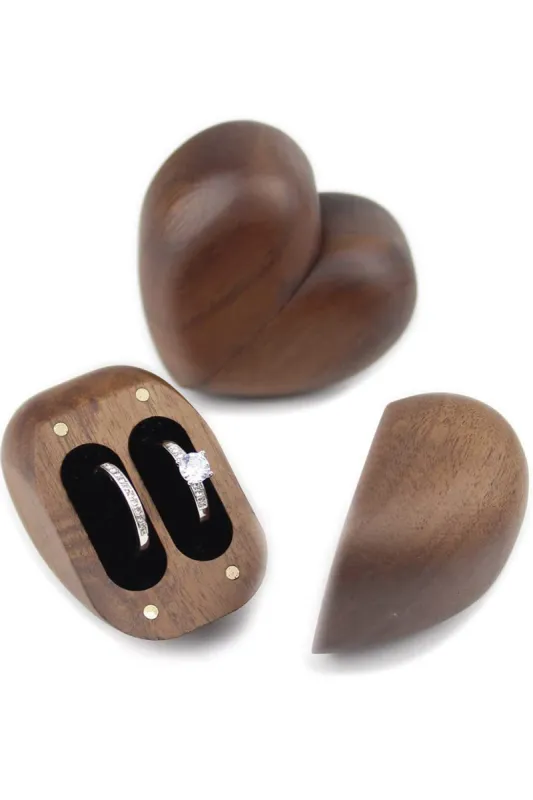 Wooden Heart Shaped Engagement Ring Box sold by Zapaka