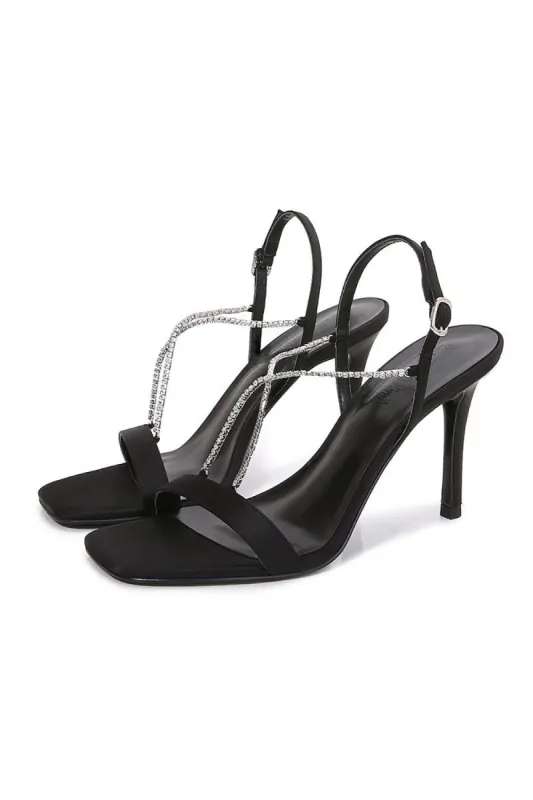 Square Toe Stiletto Black High Heels with Beading sold by Zapaka