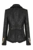 Black Tweed Notched Lapel Women Jacket with Belt sold by Zapaka