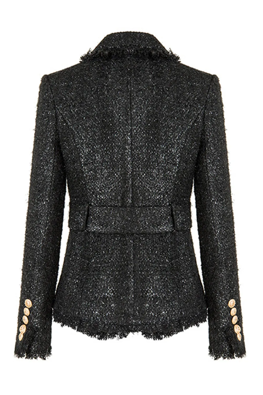 Black Tweed Notched Lapel Women Jacket with Belt sold by Zapaka product image thumbnail 2