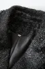 Black Tweed Notched Lapel Women Jacket with Belt sold by Zapaka