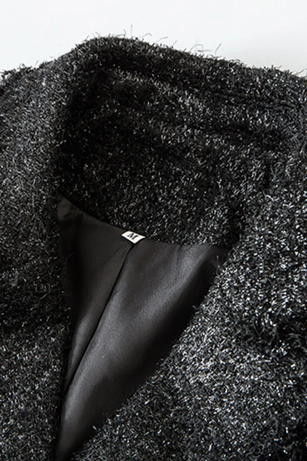 Black Tweed Notched Lapel Women Jacket with Belt sold by Zapaka product image thumbnail 3