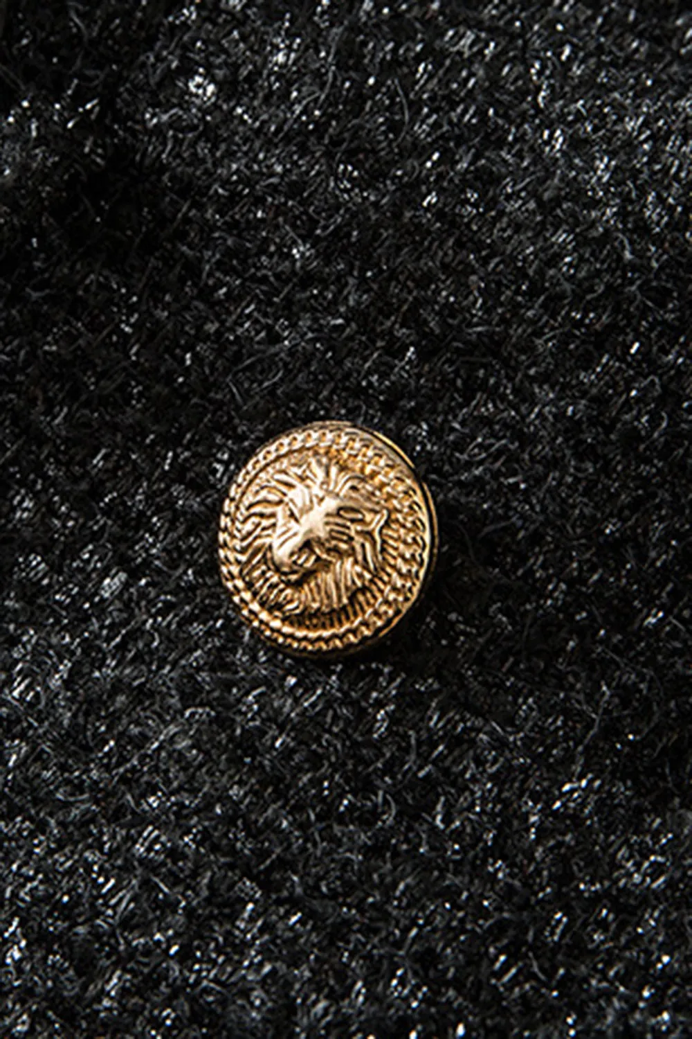 Black Tweed Notched Lapel Women Jacket with Belt sold by Zapaka product image thumbnail 4