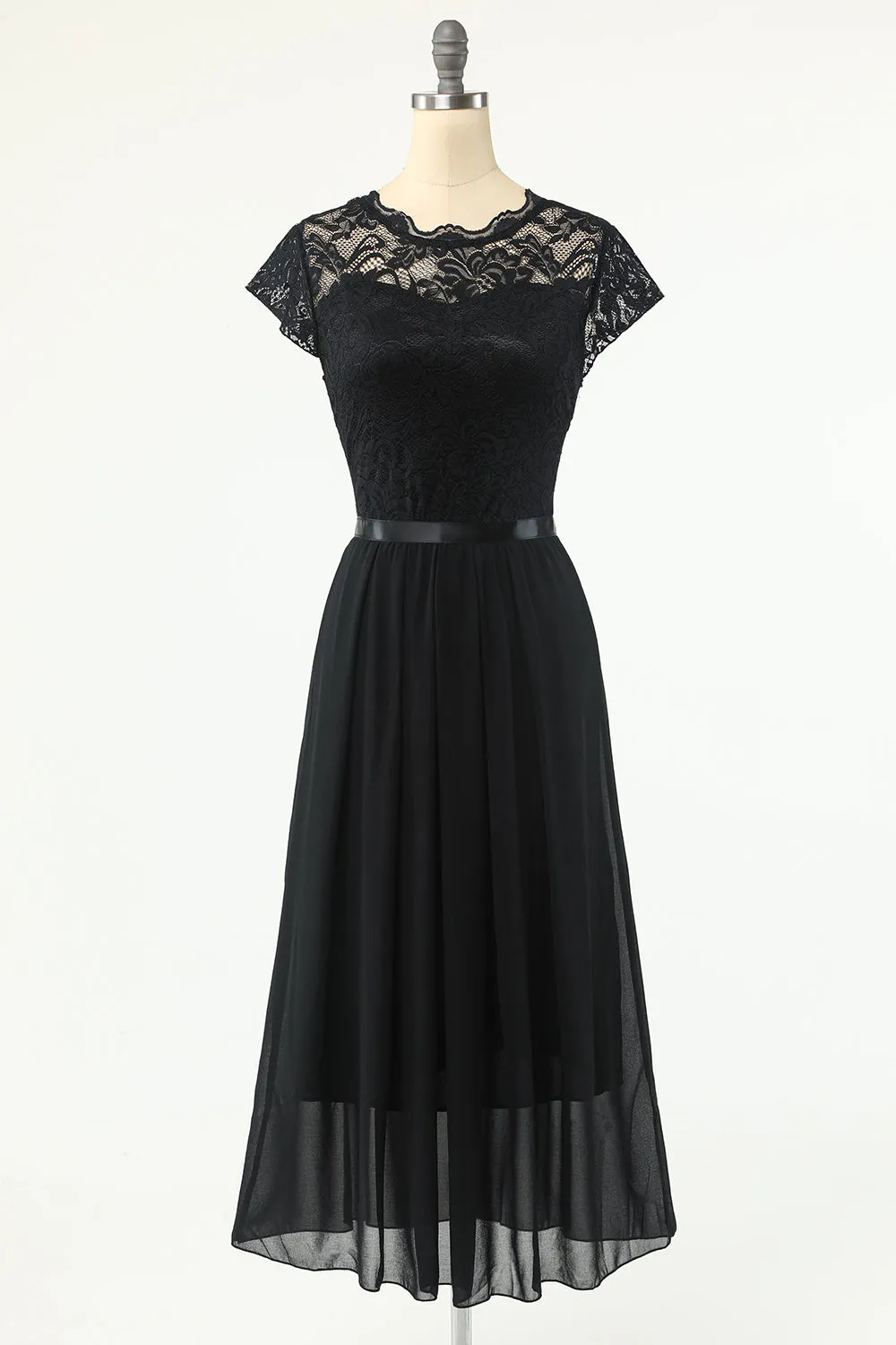 Classic A Line Black Party Dress with Lace sold by Zapaka