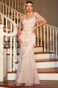Long Flapper Dresses 1920s Beaded Great Gatsby Dress With Short Sleeves sold by Zapaka