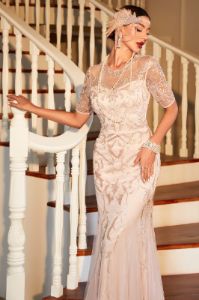 Long Flapper Dresses 1920s Beaded Great Gatsby Dress With Short Sleeves sold by Zapaka