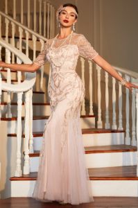 Long Flapper Dresses 1920s Beaded Great Gatsby Dress With Short Sleeves sold by Zapaka