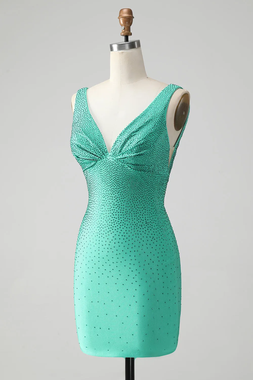 Green Bodycon V Neck Backless Short Homecoming Dress with Beading sold by Zapaka product image thumbnail 3