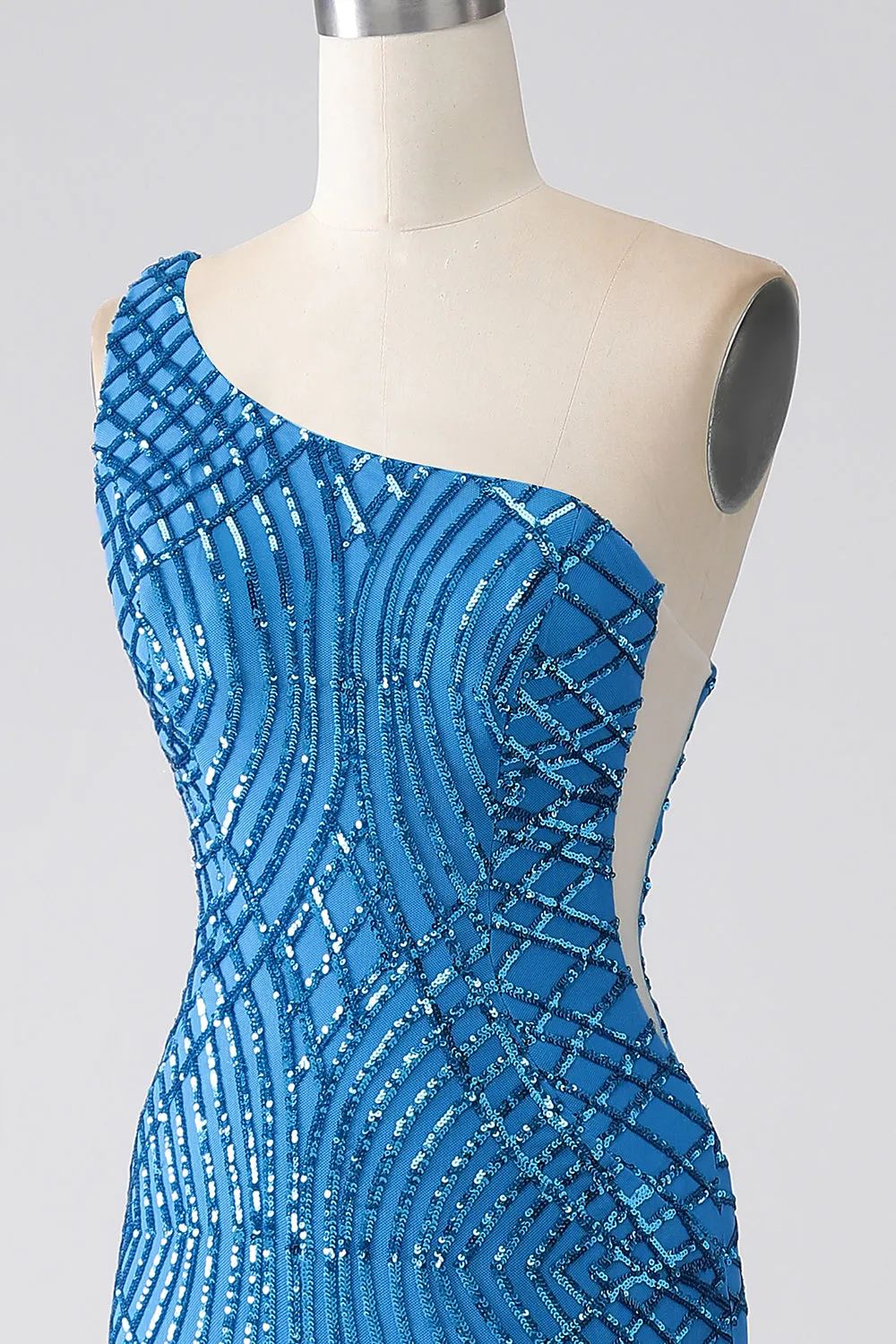 Blue Mermaid One Shoulder Sequins Long Prom Dress sold by Zapaka product image thumbnail 5