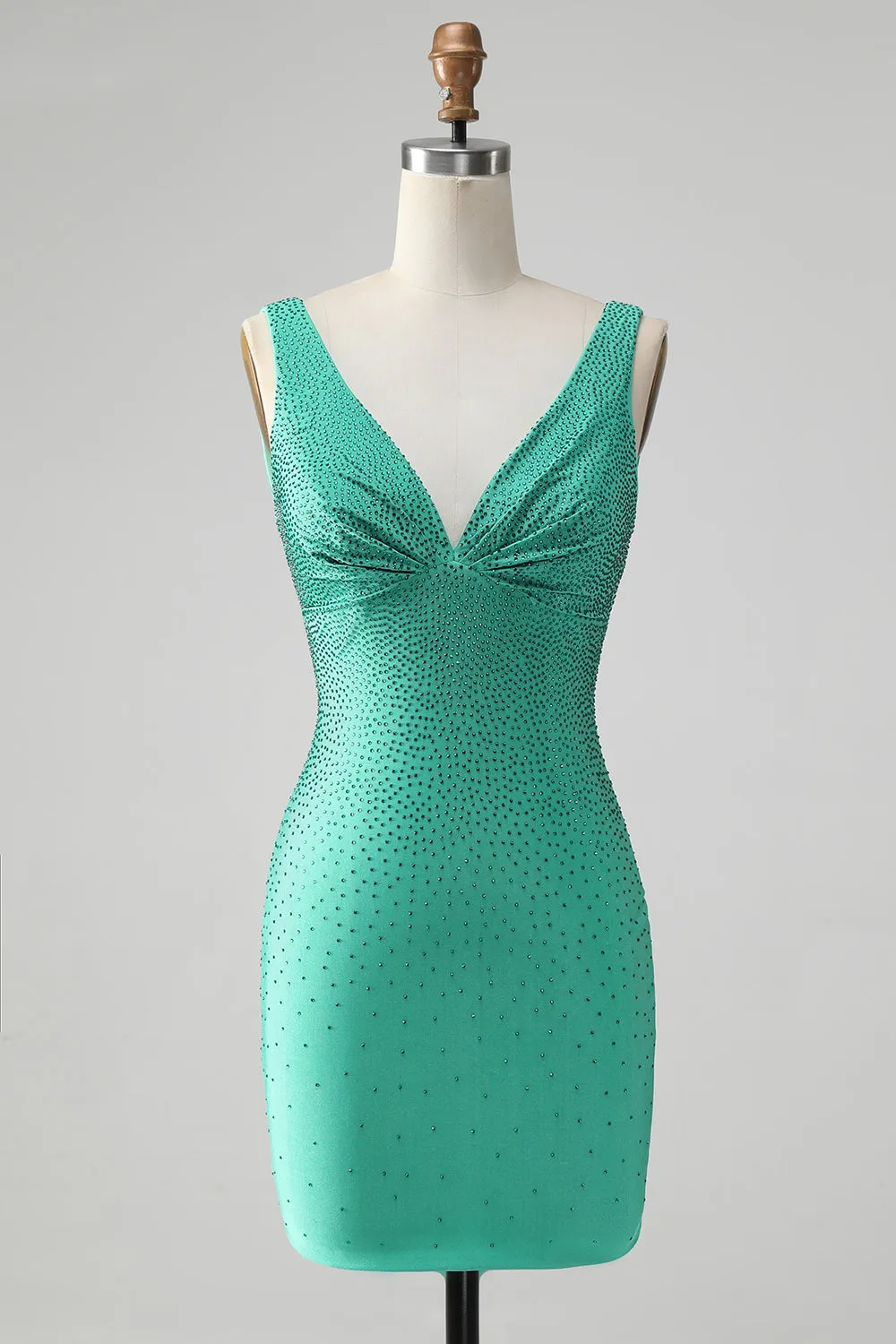 Green Bodycon V Neck Backless Short Homecoming Dress with Beading sold by Zapaka