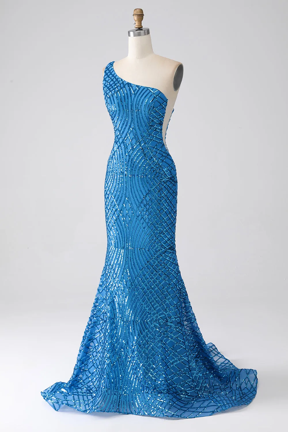 Blue Mermaid One Shoulder Sequins Long Prom Dress sold by Zapaka product image thumbnail 3
