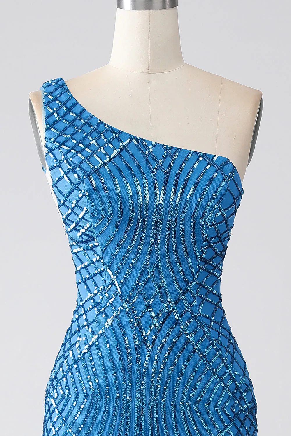 Blue Mermaid One Shoulder Sequins Long Prom Dress sold by Zapaka product image thumbnail 4