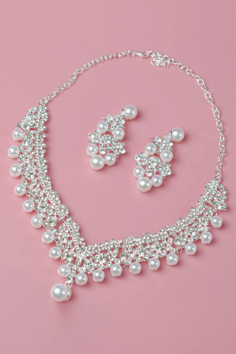 Pearl Rhinestone Pendant Necklace Earrings Tiara Jewelry Set sold by Zapaka