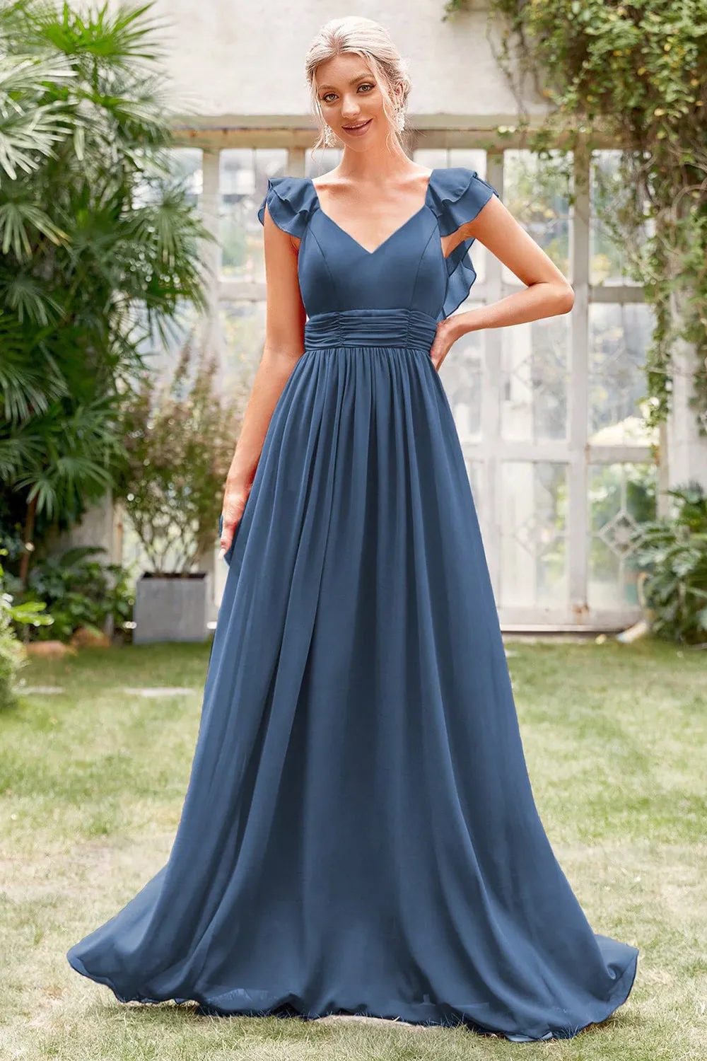 A-Line V-Neck Grey Blue Formal Dress sold by Zapaka product image thumbnail 3