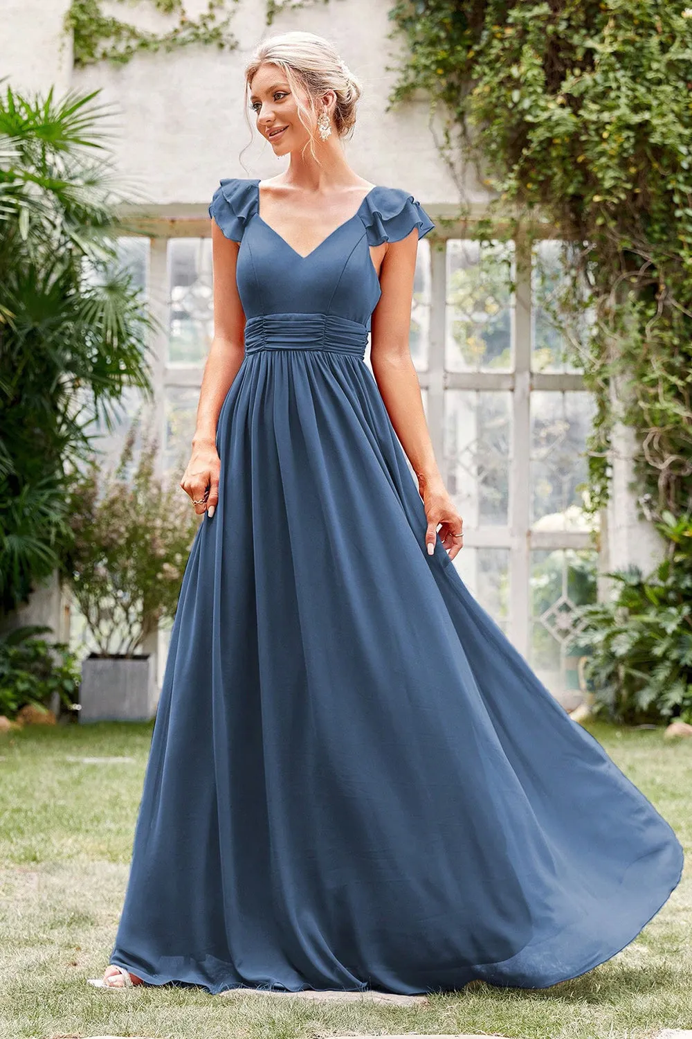 A-Line V-Neck Grey Blue Formal Dress sold by Zapaka