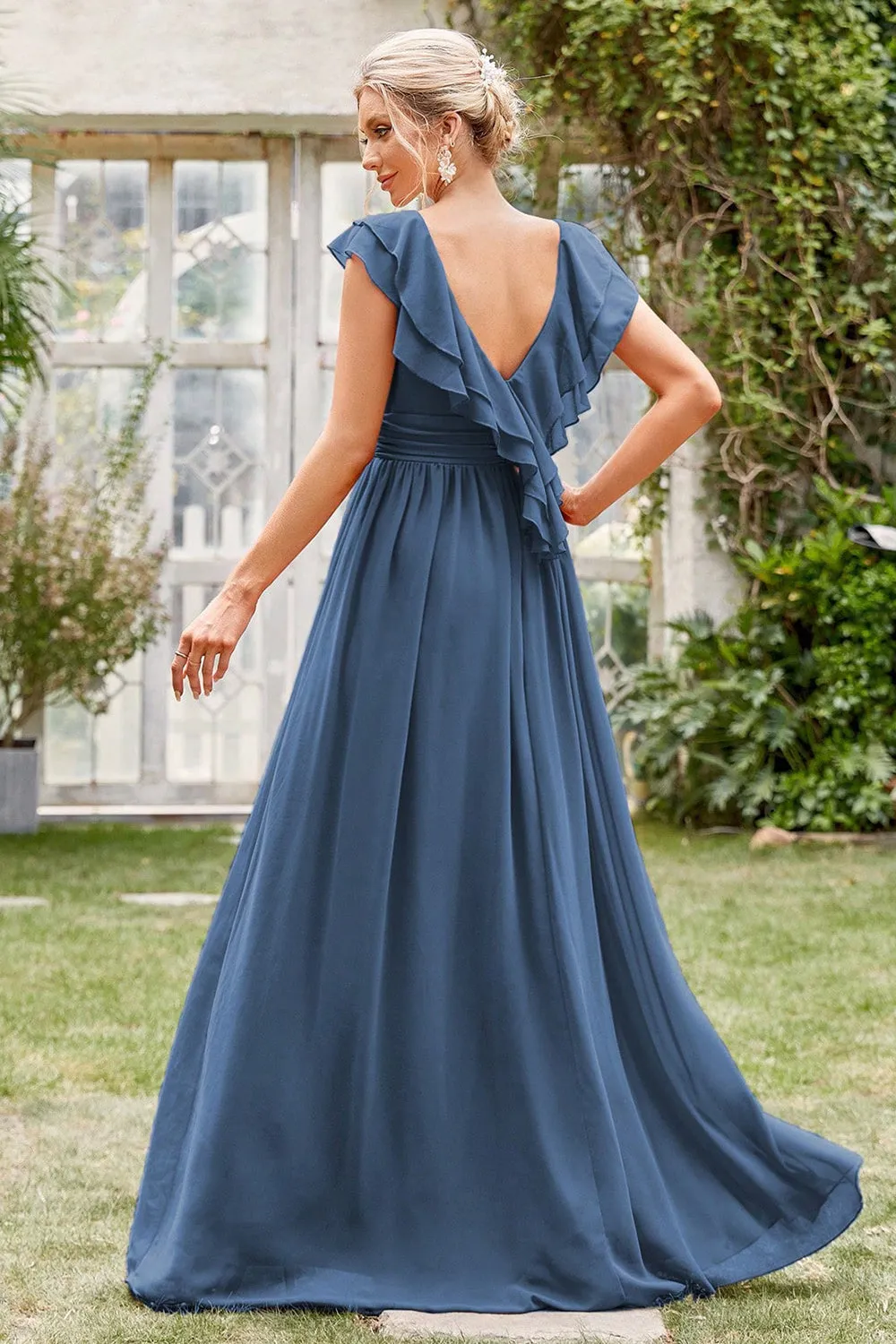 A-Line V-Neck Grey Blue Formal Dress sold by Zapaka product image thumbnail 2