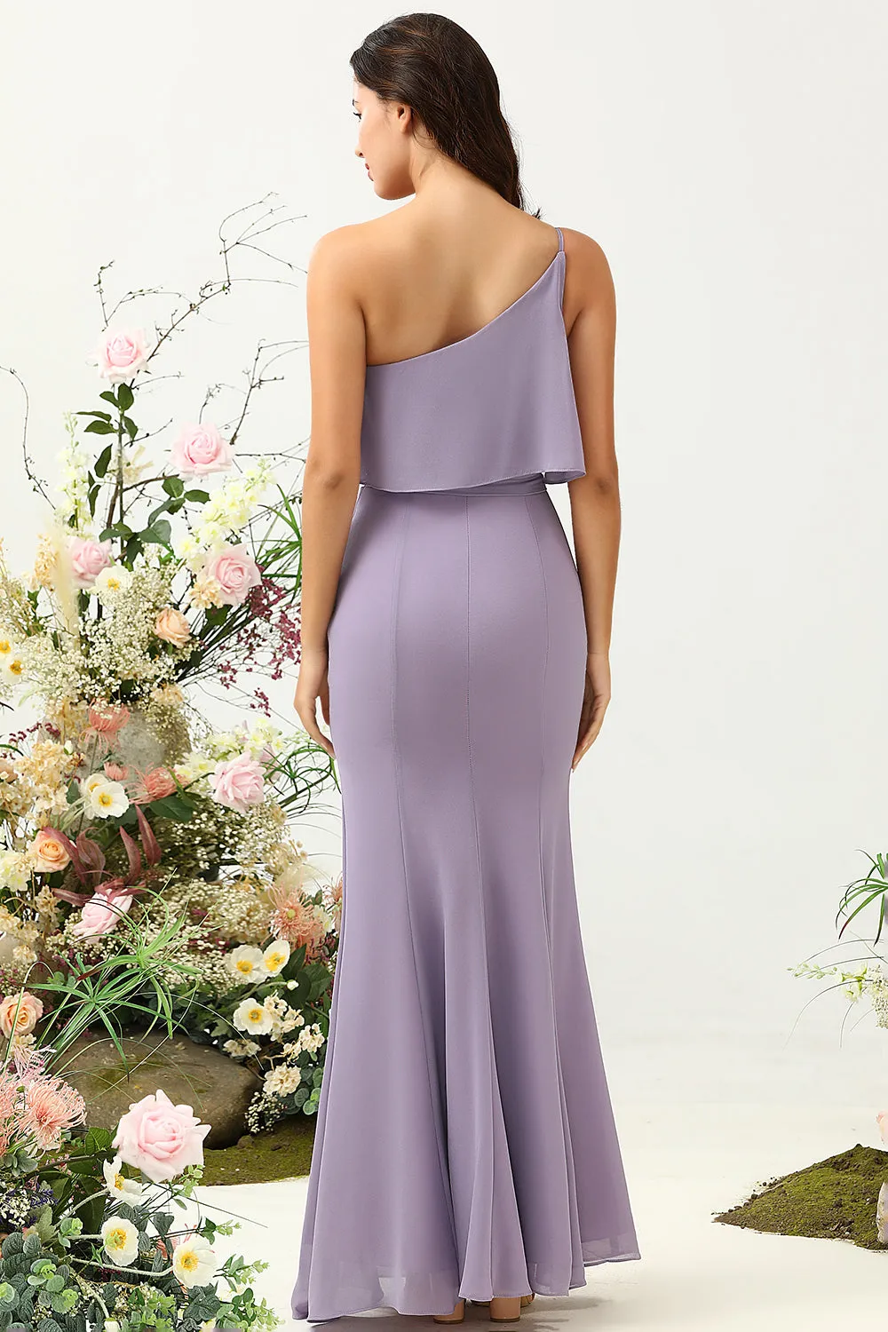 Sheath One Shoulder Purple Plus Size Bridesmaid Dress with Silt sold by Zapaka product image thumbnail 2