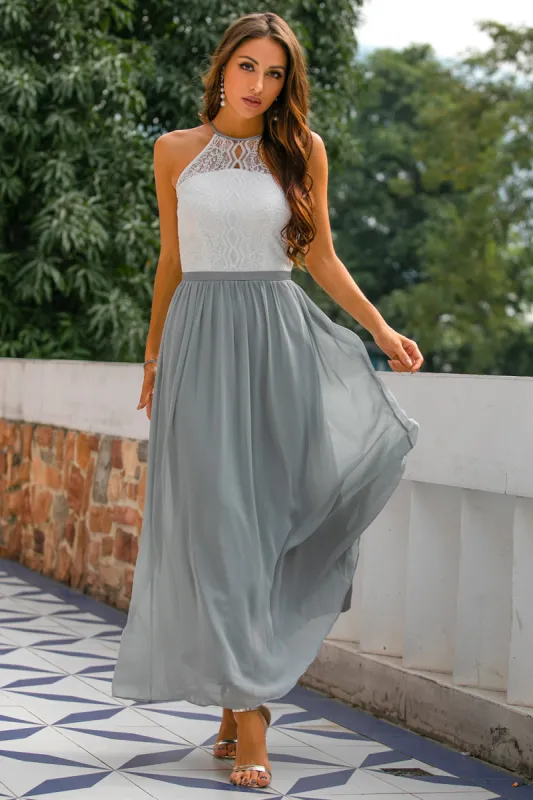Grey Open Back Long Dress sold by Zapaka