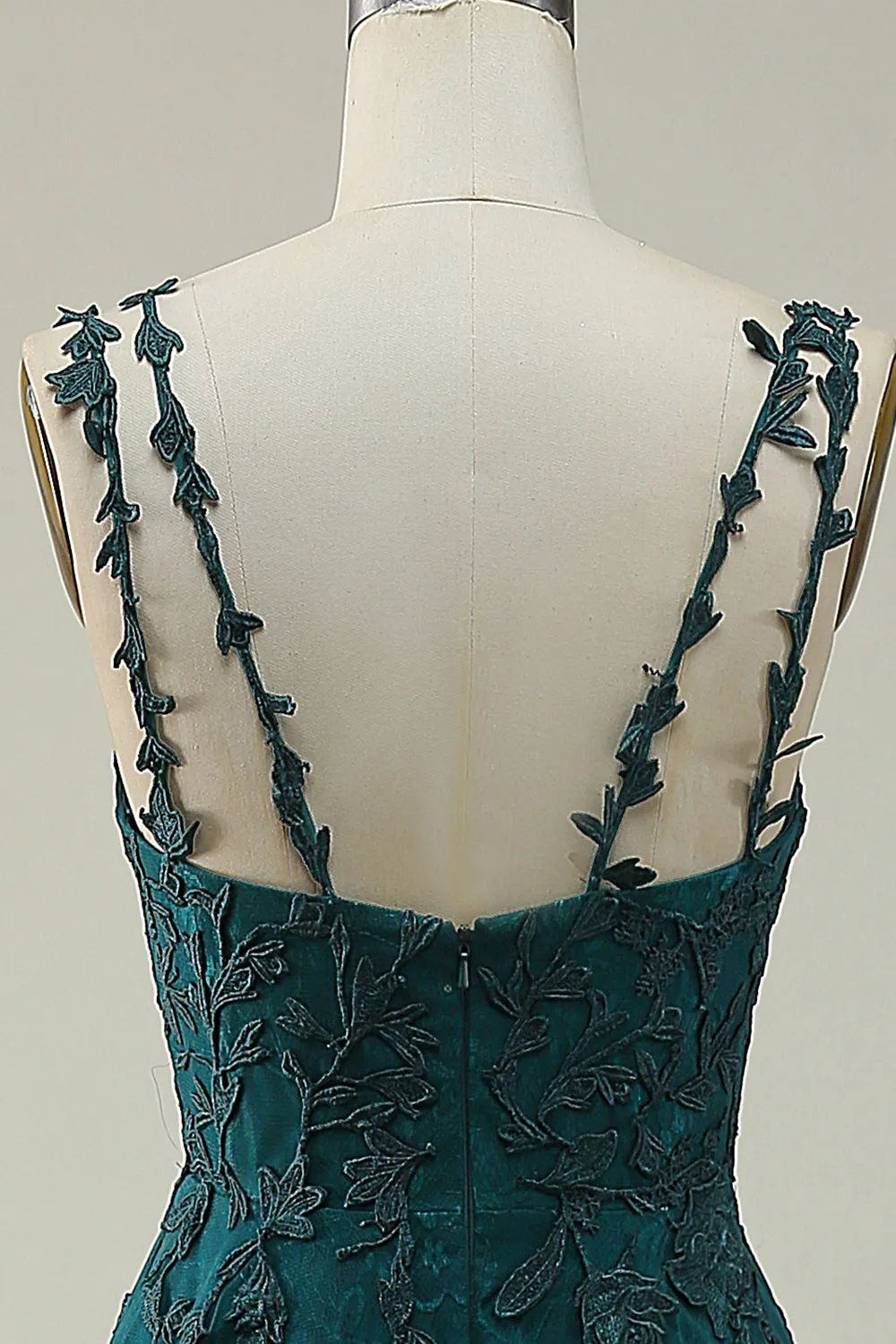 A Line Spaghetti Straps Dark Green Long Prom Dress with Appliques sold by Zapaka product image thumbnail 5