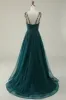 A Line Spaghetti Straps Dark Green Long Prom Dress with Appliques sold by Zapaka