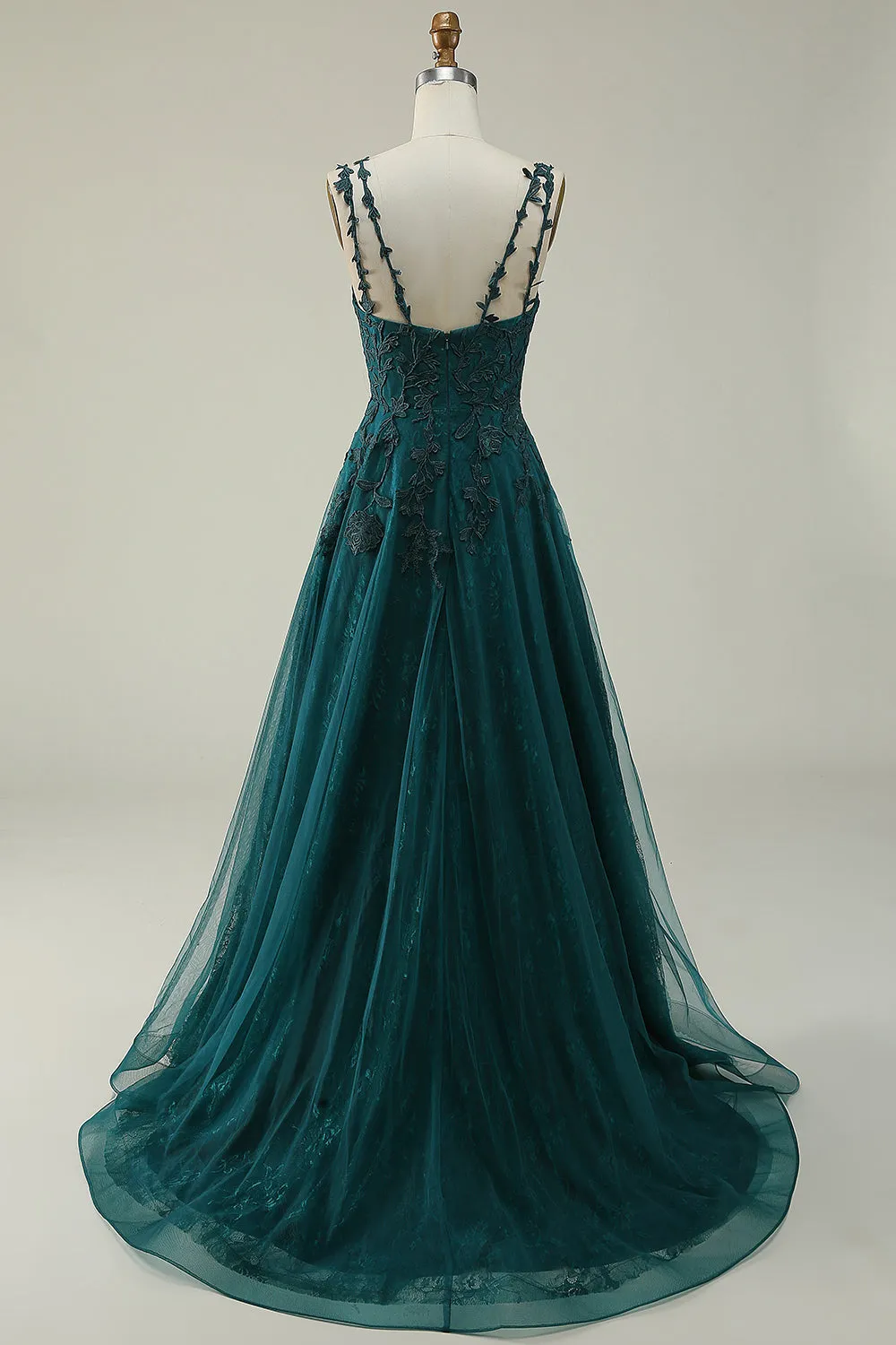 A Line Spaghetti Straps Dark Green Long Prom Dress with Appliques sold by Zapaka product image thumbnail 2