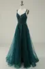 A Line Spaghetti Straps Dark Green Long Prom Dress with Appliques sold by Zapaka