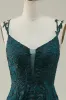 A Line Spaghetti Straps Dark Green Long Prom Dress with Appliques sold by Zapaka