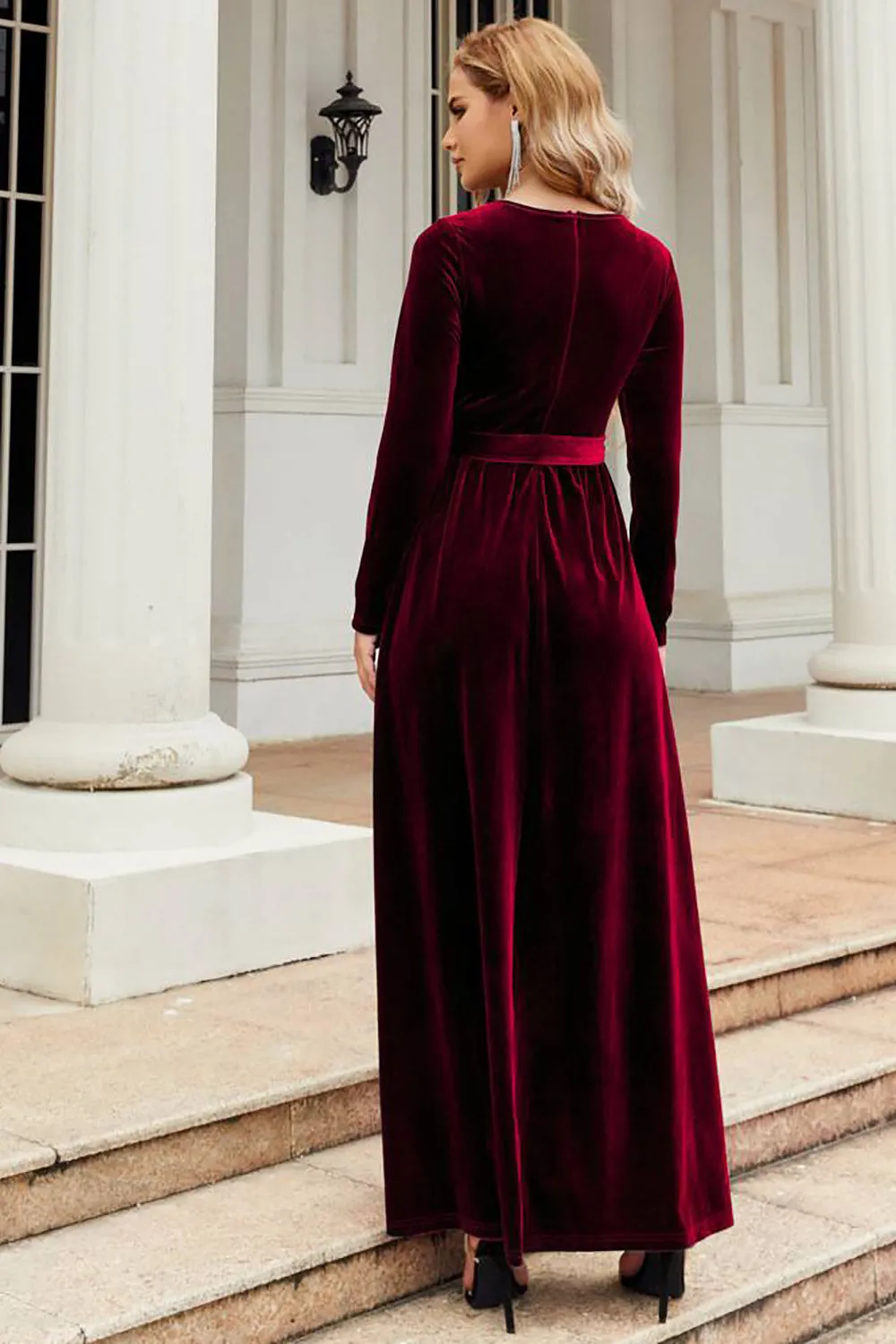 Long Sleeves A Line Velvet Holiday Party Dress sold by Zapaka product image thumbnail 4