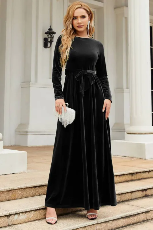 Long Sleeves A Line Velvet Holiday Party Dress sold by Zapaka