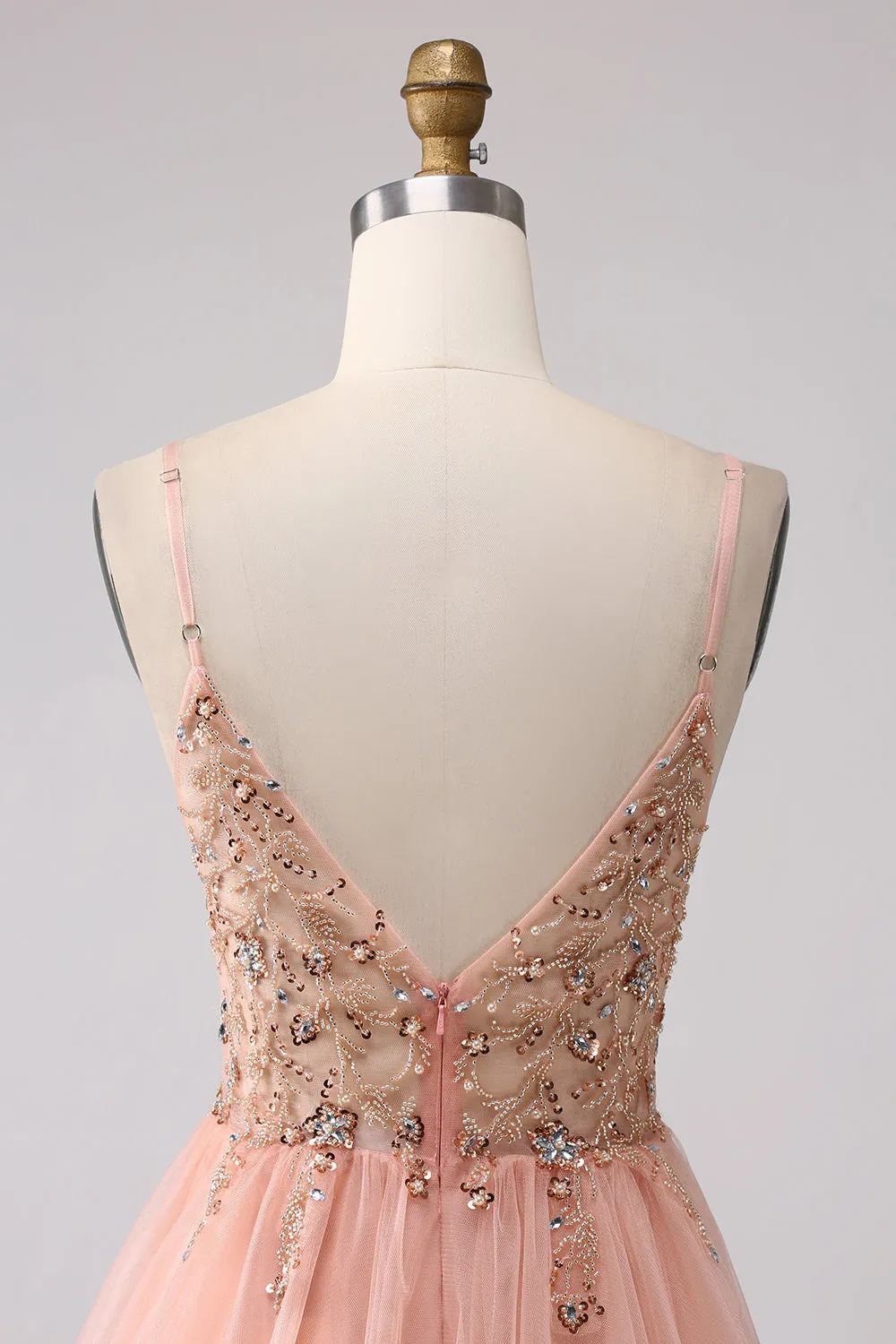 Sparkly Blush A Line Sequins Spaghetti Straps Long Prom Dress With Slit sold by Zapaka product image thumbnail 5