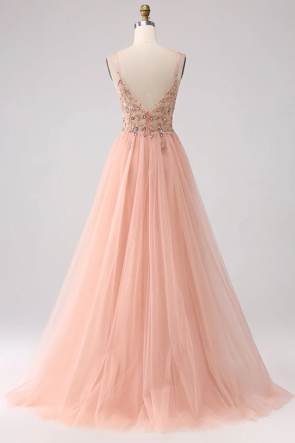 Sparkly Blush A Line Sequins Spaghetti Straps Long Prom Dress With Slit sold by Zapaka product image thumbnail 2