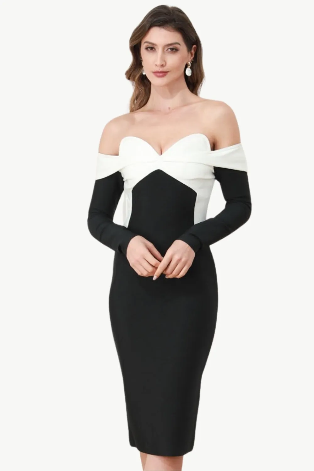Off The Shoulder Black Party Dress with Sleeves sold by Zapaka product image thumbnail 3