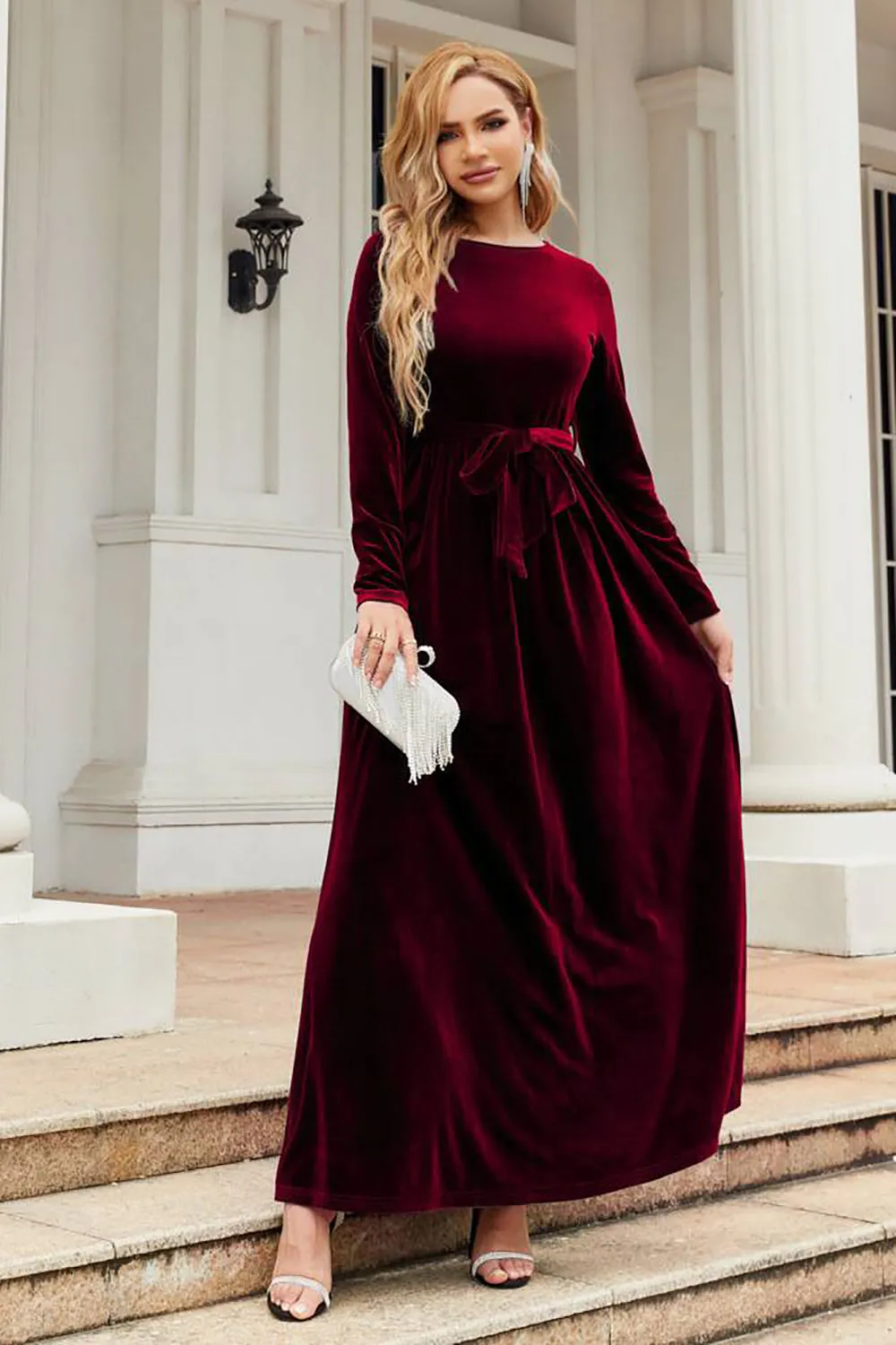 Long Sleeves A Line Velvet Holiday Party Dress sold by Zapaka product image thumbnail 5