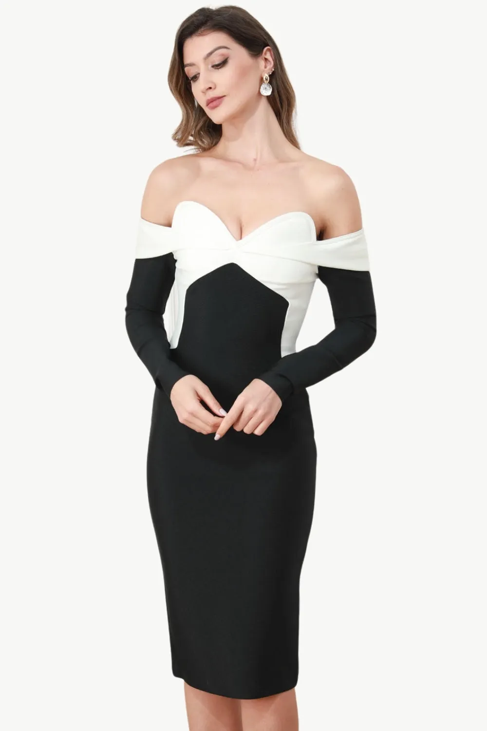 Off The Shoulder Black Party Dress with Sleeves sold by Zapaka product image thumbnail 4