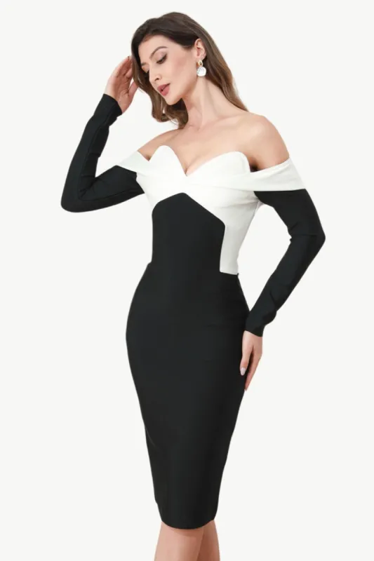 Off The Shoulder Black Party Dress with Sleeves sold by Zapaka
