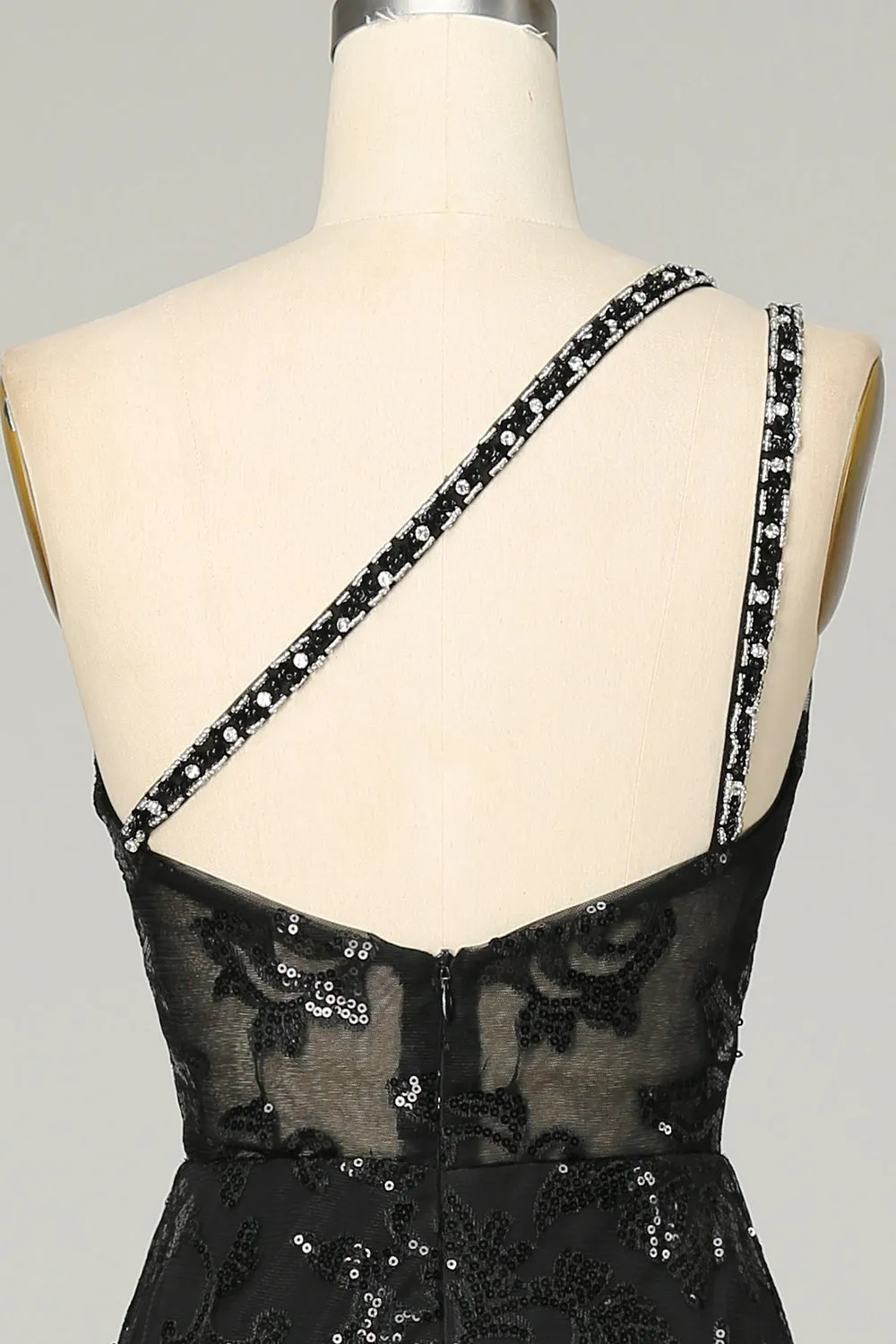 Sheath One Shoulder Backless Black Lace Long Prom Dress sold by Zapaka product image thumbnail 5