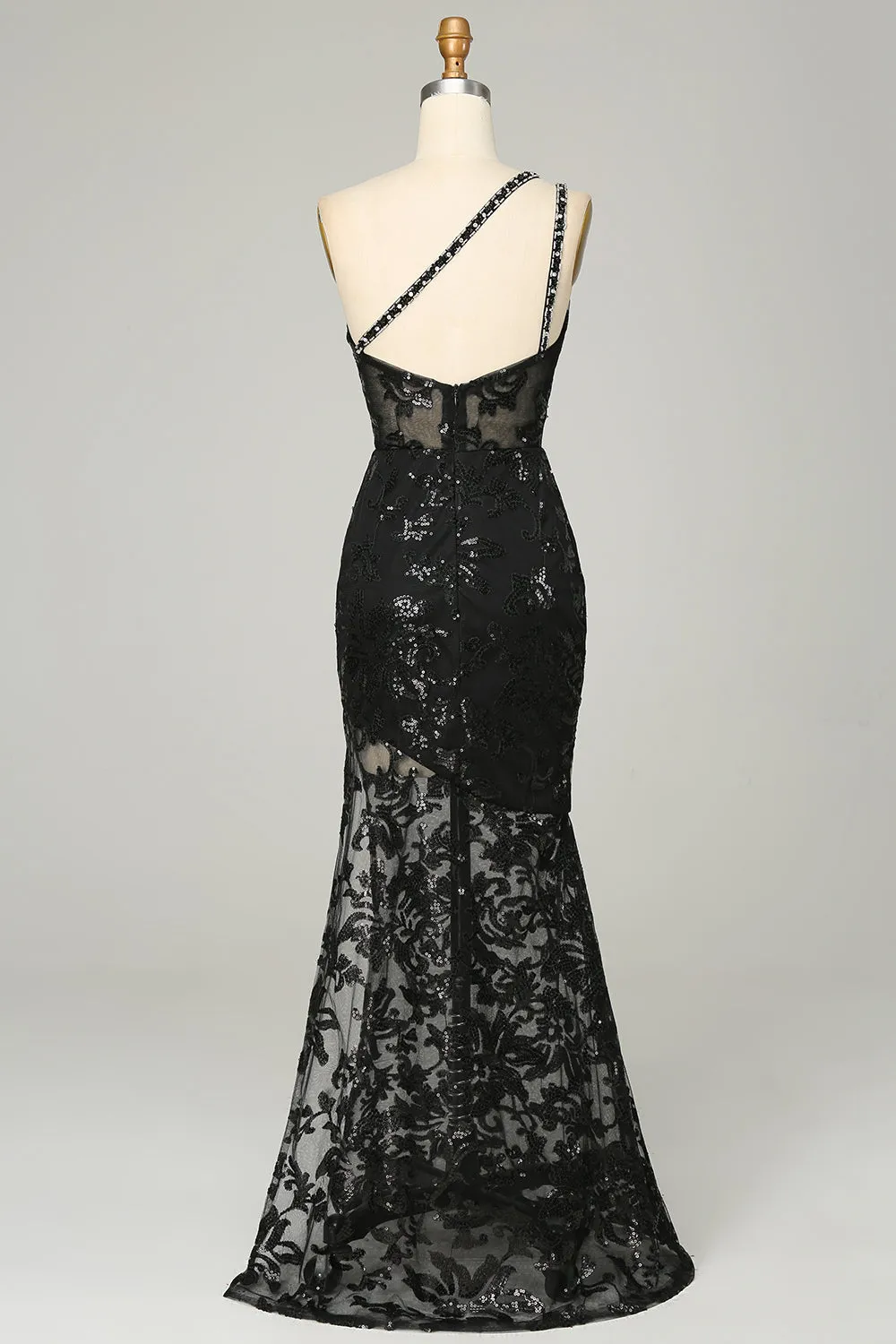 Sheath One Shoulder Backless Black Lace Long Prom Dress sold by Zapaka product image thumbnail 2