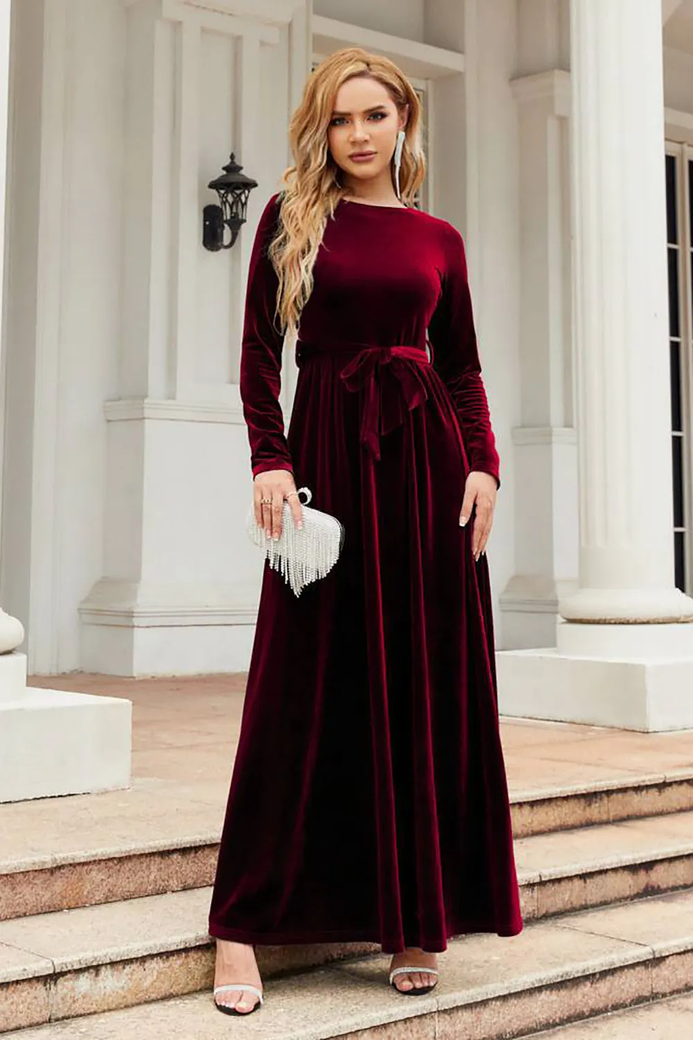 Long Sleeves A Line Velvet Holiday Party Dress sold by Zapaka product image thumbnail 3