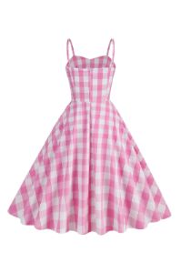 Spaghetti Straps Plaid Pink 1950s Dress sold by Zapaka