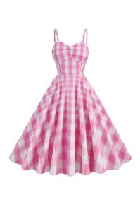 Spaghetti Straps Plaid Pink 1950s Dress sold by Zapaka