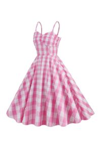 Spaghetti Straps Plaid Pink 1950s Dress sold by Zapaka