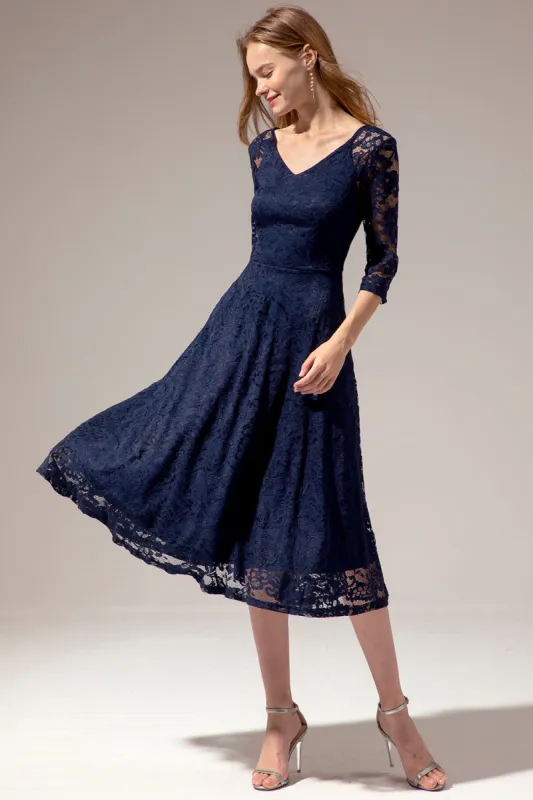 Navy Lace Midi Dress sold by Zapaka