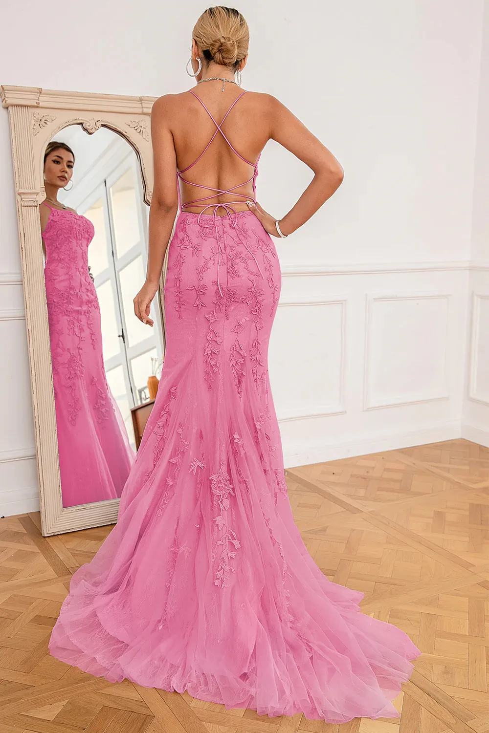 Fuchsia Mermaid Long Prom Dress with Appliques sold by Zapaka product image thumbnail 2