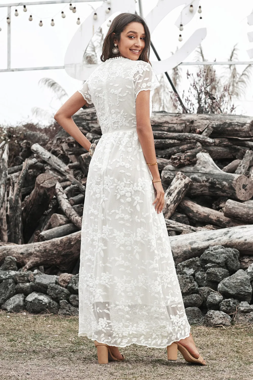 White Lace A Line V-Neck Wedding Party Dress sold by Zapaka product image thumbnail 2