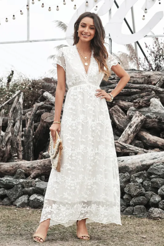 White Lace A Line V-Neck Wedding Party Dress sold by Zapaka