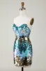 Sparkly Blue Sequined Tight Short Homecoming Dress sold by Zapaka