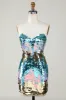 Sparkly Blue Sequined Tight Short Homecoming Dress sold by Zapaka