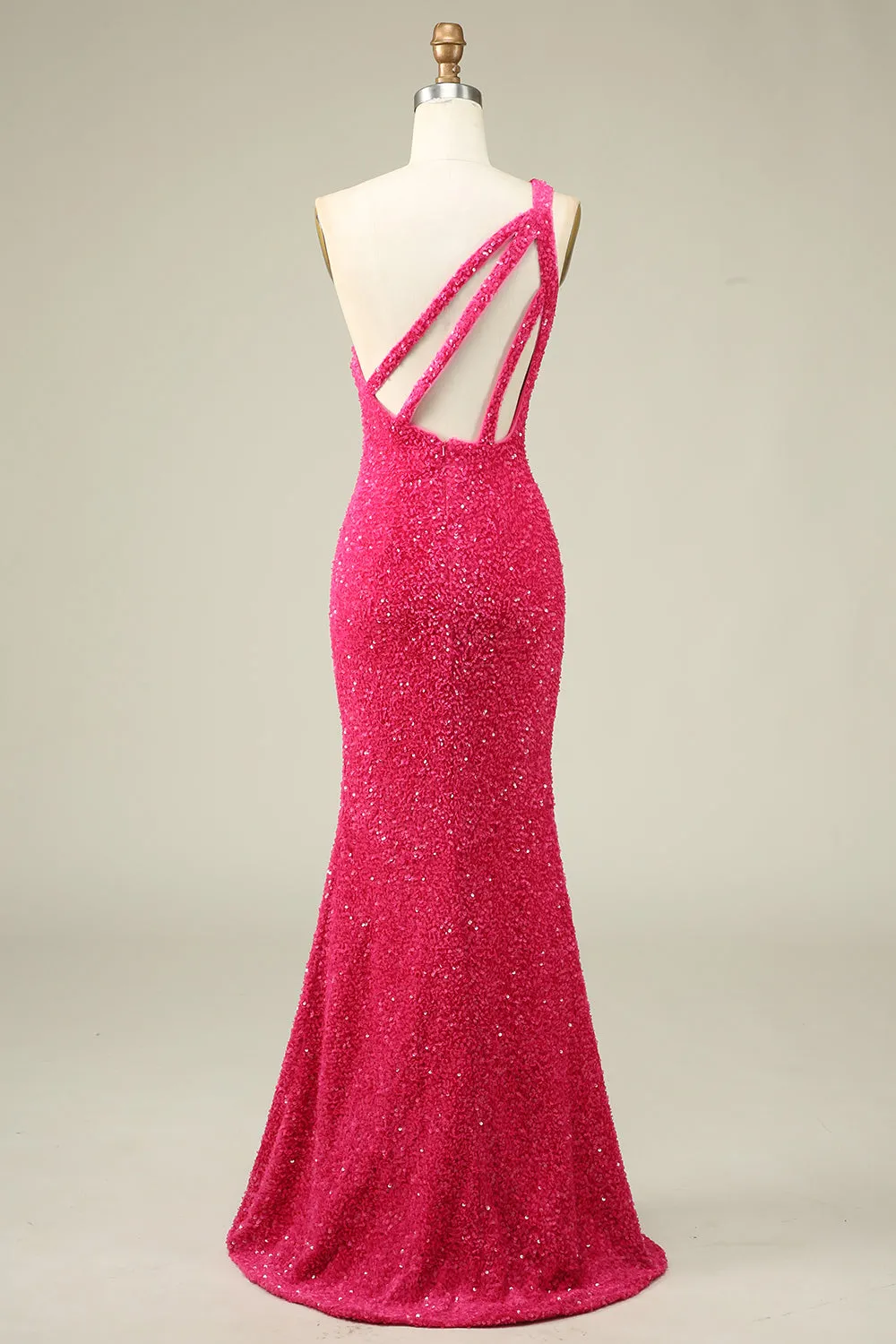 Mermaid One Shoulder Fuchsia Sequins Long Prom Dress with Split Front sold by Zapaka product image thumbnail 2