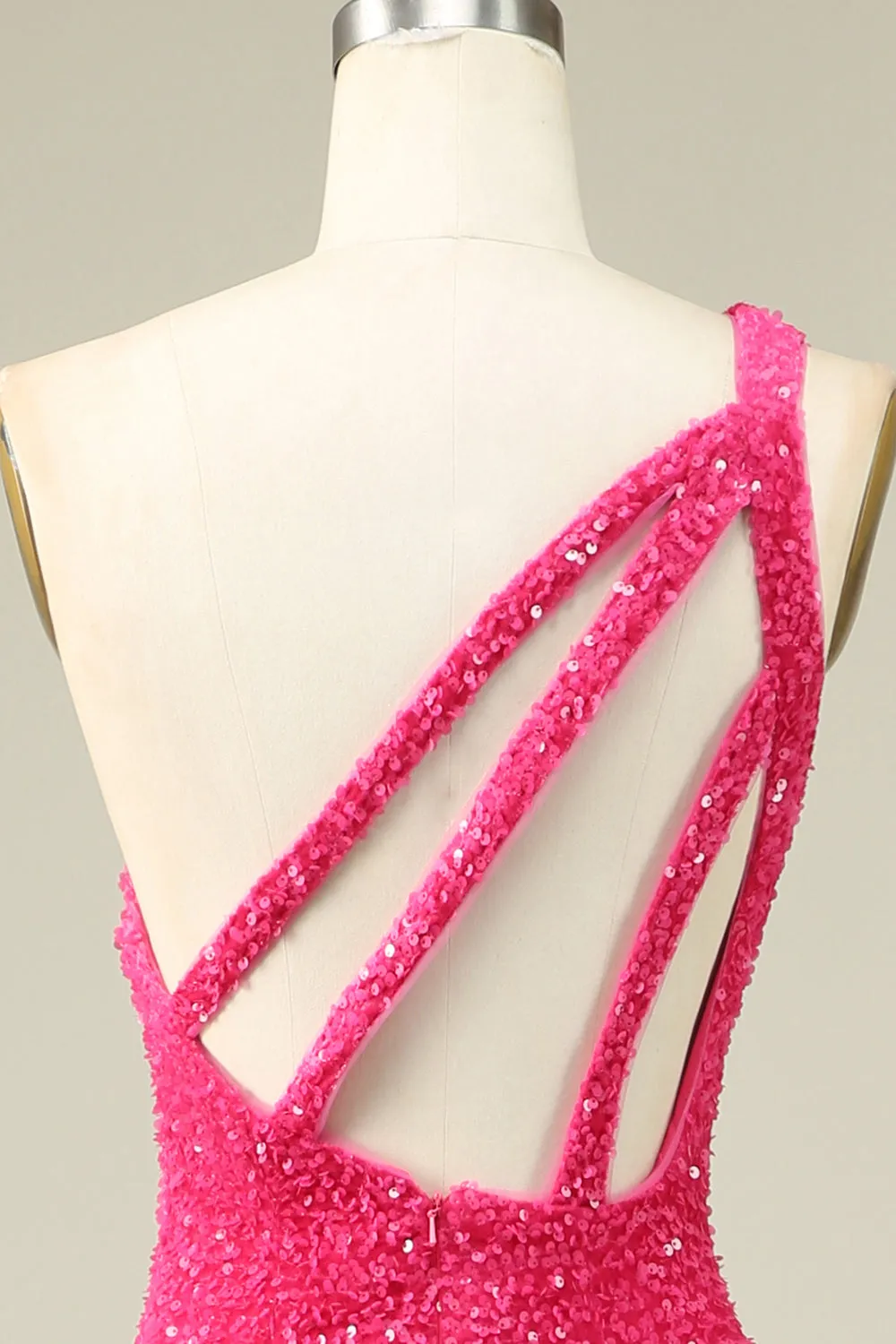 Mermaid One Shoulder Fuchsia Sequins Long Prom Dress with Split Front sold by Zapaka product image thumbnail 5